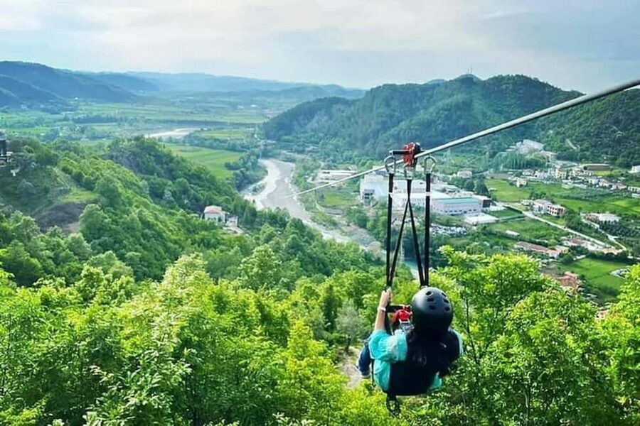 Tirana Adventure: Petrela Castle, Black Cave Hike & Zipline - The optional zipline above the canyon